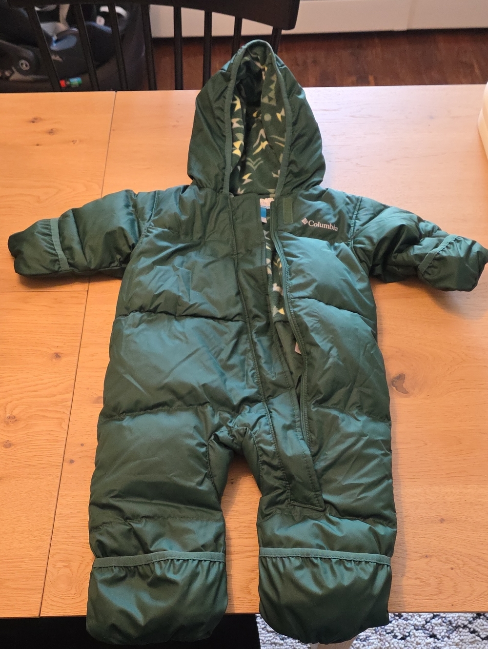 Columbia Infant Green Hooded Snowsuit - Cozy Winter One-Piece, 6-12 Months